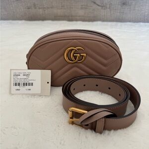 Gucci Calfskin Matelasse GG Marmont Belt Bag